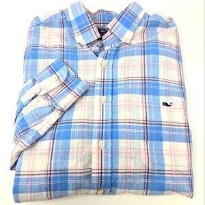 VINEYARD VINES SLIM FIT TUCKER SHIRT BUTTON DOWN TOP BLUE & PINK PLAID MEN XL